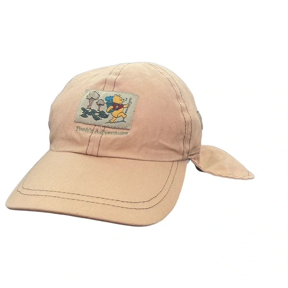 Vtg Disney Winnie The Pooh “ Pooh’s Adventure “ Sun Cap Velcro Neck Coverage